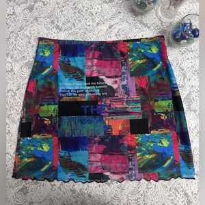 Shein Abstract Multicolor Mini Skirt XL Statement Y2K Style